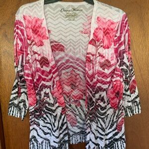 Onque Woman Pink Floral & Zebra Open-Front Cardigan